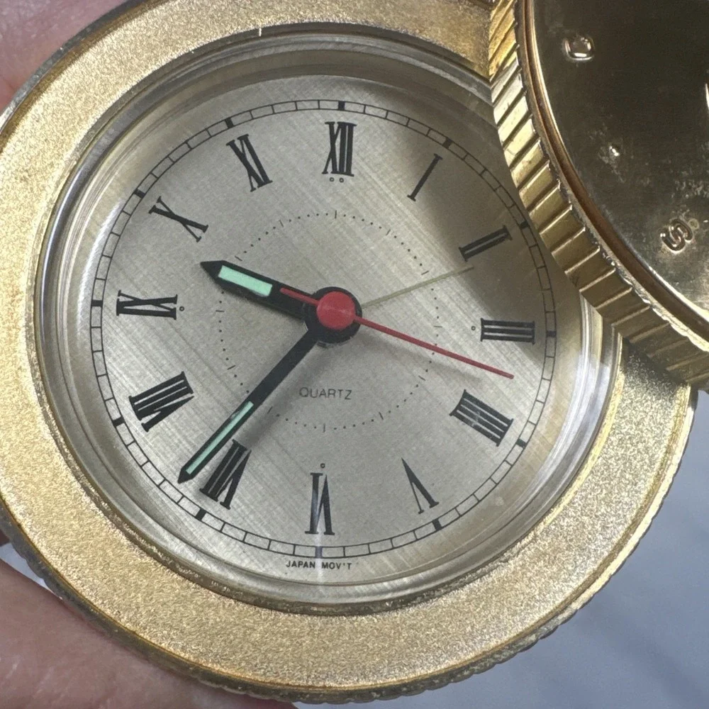 Vintage Swivel Case Quartz Desk Clock Gold Tone Metal Case (not working)